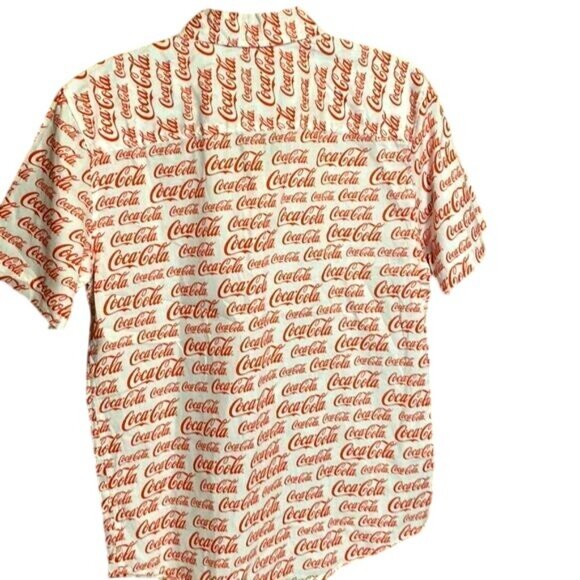 Coca-Cola Logo Short Sleeve Button-Up Shirt Medium Red & White Cotton - Picture 3 of 3